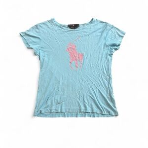 Polo Ralph Lauren Y2K logo t shirt blue pink vintage